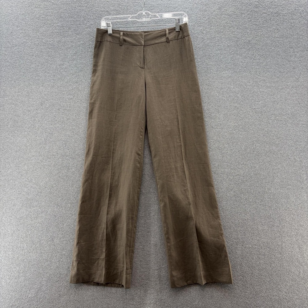 Emanuel Ungaro Linen Dress Pants Women 6 Brown Wide Leg Lightweight Career